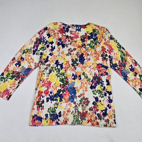 Talbots Womens L Cardigan Sweater Floral Colorful Lightweight Layer 3/4 Sleeve - Picture 2 of 15
